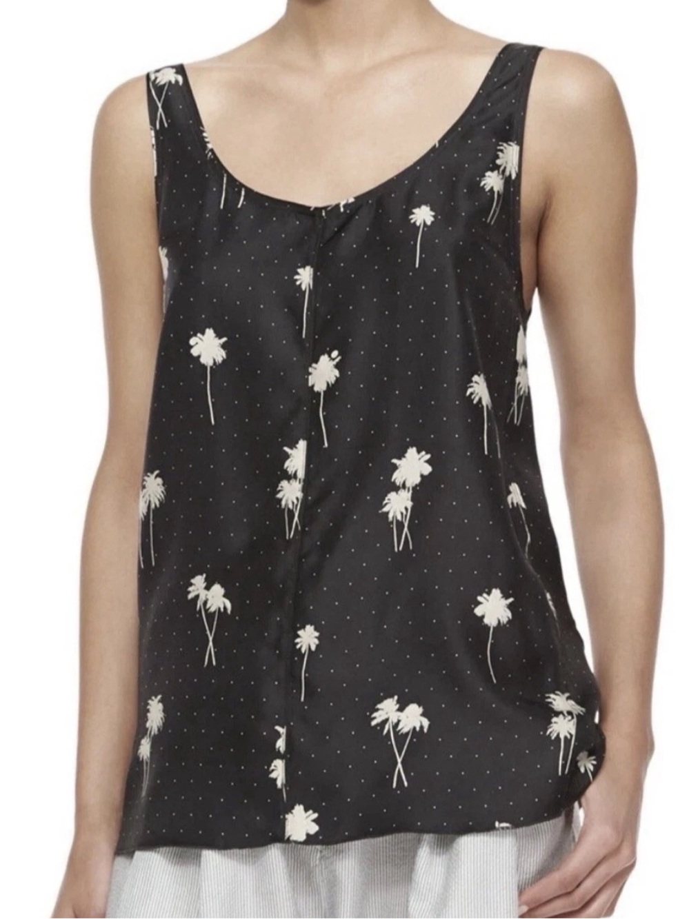 Rag & Bone Natalie 100% Silk Palm Tree Black Cream Resort Chic Top Size XXS